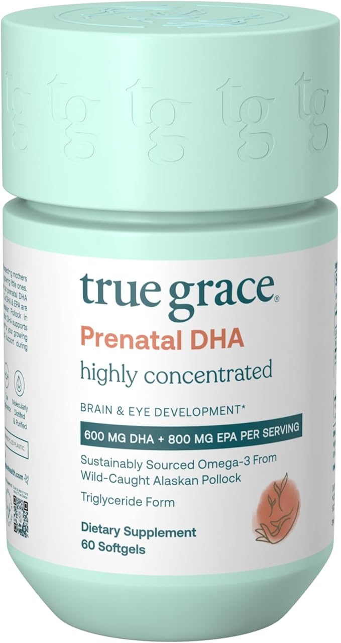 True Grace Prenatal DHA - 60 Softgels - 1400mg of DHA &amp EPA - for Pre-Conception Pregnancy &amp Lactation - Wild Caught &amp Sustainably Sourced - Gluten Free - 30 Servings