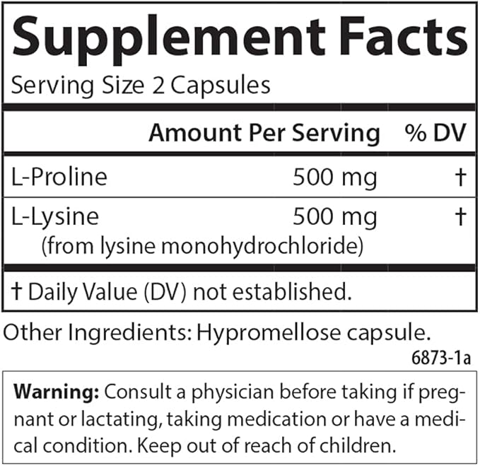 Carlson - Pro-Rite Free-Form L-Proline &amp L-Lysine Health Joint Support &amp Collagen Formation 200 Capsules