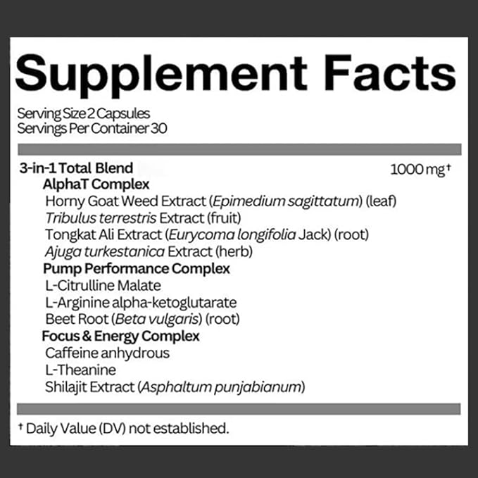 Big Dog 3-in-1 Total Alpha Blend for Men Non-GMO - Natural Energy &amp Endurance Support 60 Count (1)