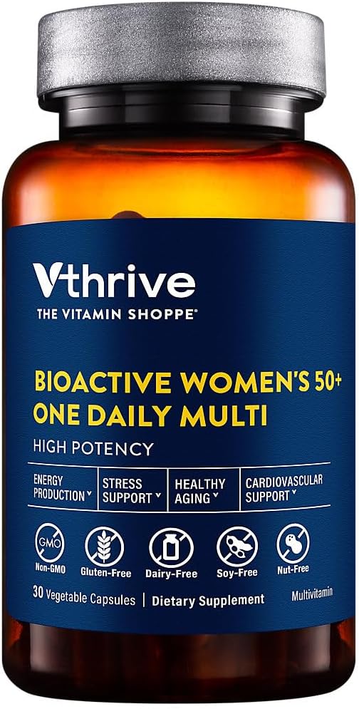 Vthrive Once-Daily Bioactive Multivitamin for Women 50+ Supports Stress Relief Healthy Aging &amp Overall Wellness with Essential Nutrients &amp Antioxidants (30 Vegetarian Capsules)
