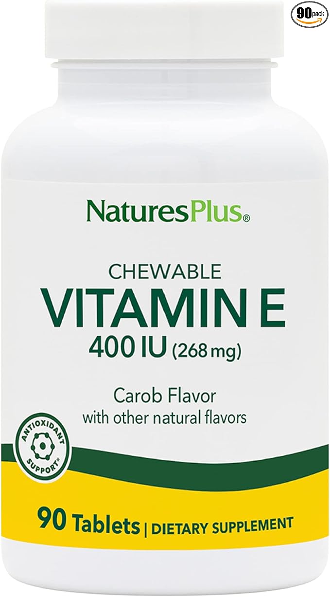 NaturesPlus Vitamin E 400 IU Natural Carob Flavor - 90 Chewables - Supports Immune Health - Free Radical Protection - Gluten Free Vegetarian - 90 Servings