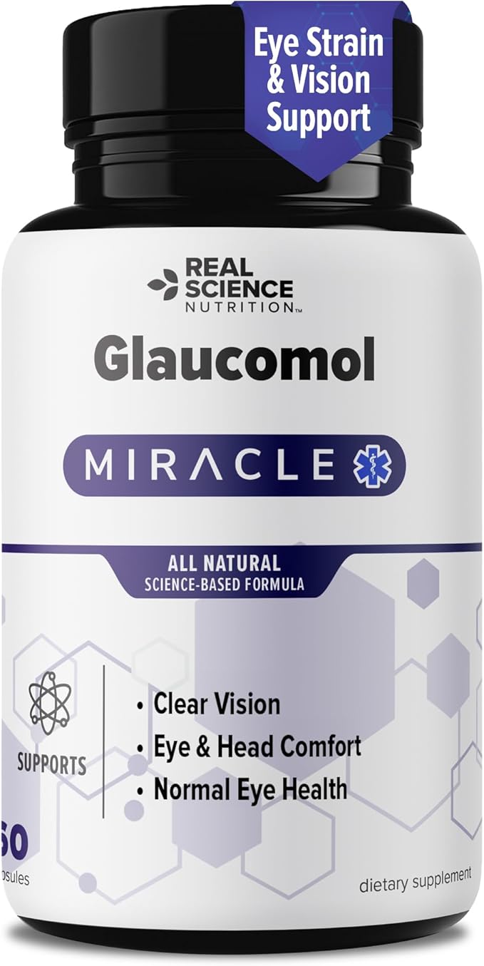 Real Science Glaucomol Miracle - Natural Eye Vitamins &amp Eye Supplements for Optic Nerve &amp Ocular Circulation Support – with Vitamins C D &amp B12 for Vision Clarity &amp Eye Comfort – Made