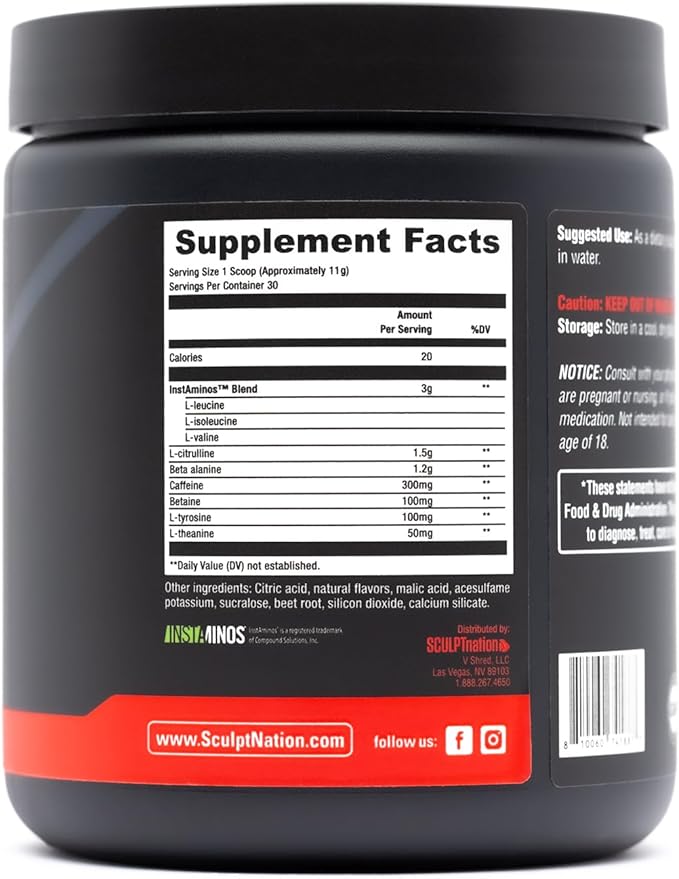 Sculpt Nation by V Shred PreWorkout - Premium Pre Workout Powder with Amino Acids for Ultimate Performance Endurance and Energy Support Fruit Punch - 30 Servings