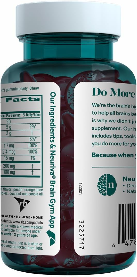 NEURIVA Plus Brain Supplement for Memory Focus &amp Concentration + Cognitive Function with Nootropics Phosphatidylserine and Neurofactor VIT B6 &amp B12 Strawberry Flavor 50 Gummies (3 Pack)
