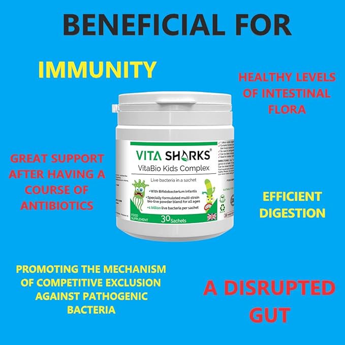 VitaBio Kids Complex: Delicious Sachets for Growing Tummies &amp Strong Immunity - Daily Probiotics for Kids &amp Toddlers (1 Billion CFU Multi-Strain)