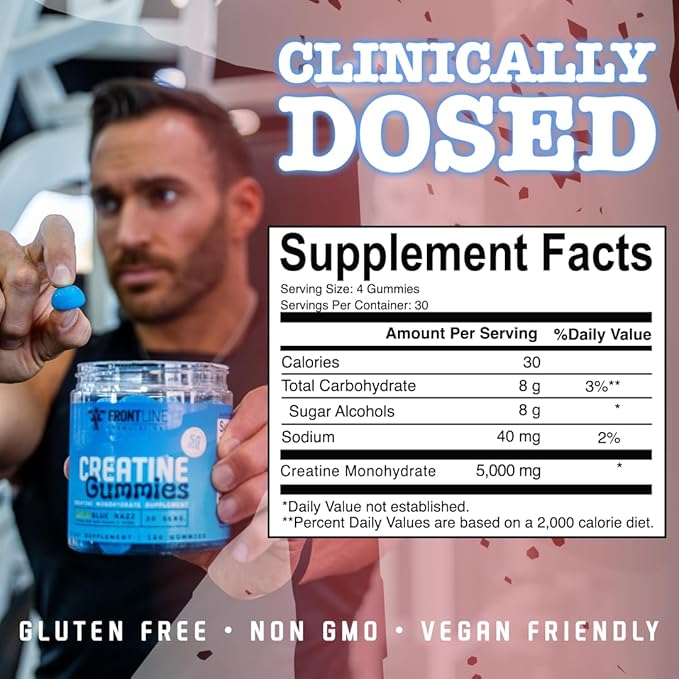 Creatine Monohydrate Gummies 5g Creatine per Serving Sugar-Free Creatine Supplement for Strength Lean Muscle &amp Cognitive Support Sour Strawberry 120 Gummies