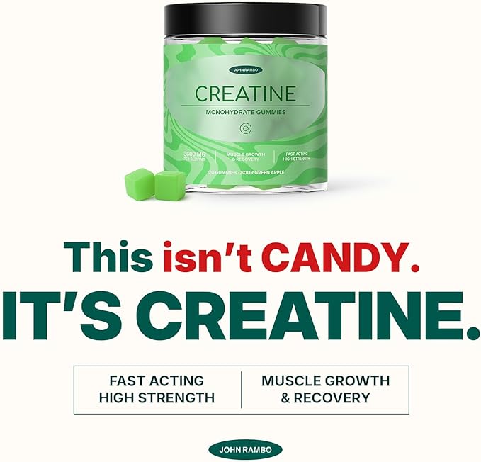 Creatine Monohydrate Gummies – 3600mg Real Creatine Per Serving – Transparent Label Tangy Green Apple Flavor Lab-Tested Strength &amp Endurance Supplement