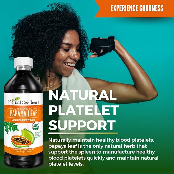 Papaya Leaf Extract Blood Platelet Support - 15X Strength - Natural Platelet Booster &amp Digestive Aid - Organic Liquid Extract - 16oz Juice - Case Qty (12) - Herbal Goodness
