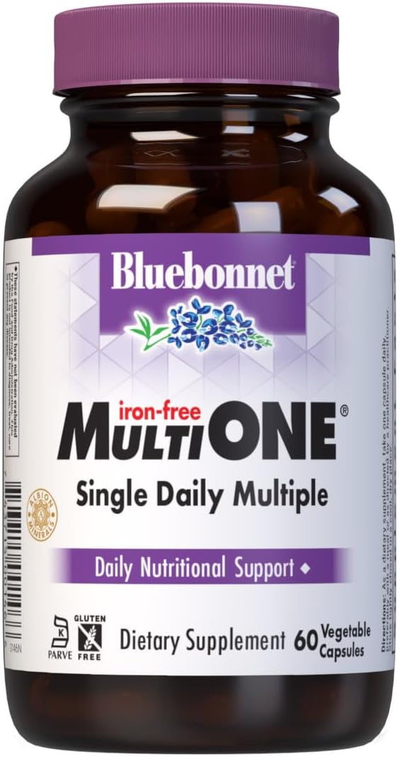 Bluebonnet Nutrition Multi One (iron Free) Vegetable Capsules for Complete Full Spectrum Multiple B Vitamins General Health Gluten free milk free kosher 60 Vegetable Capsules 2 Month Supply