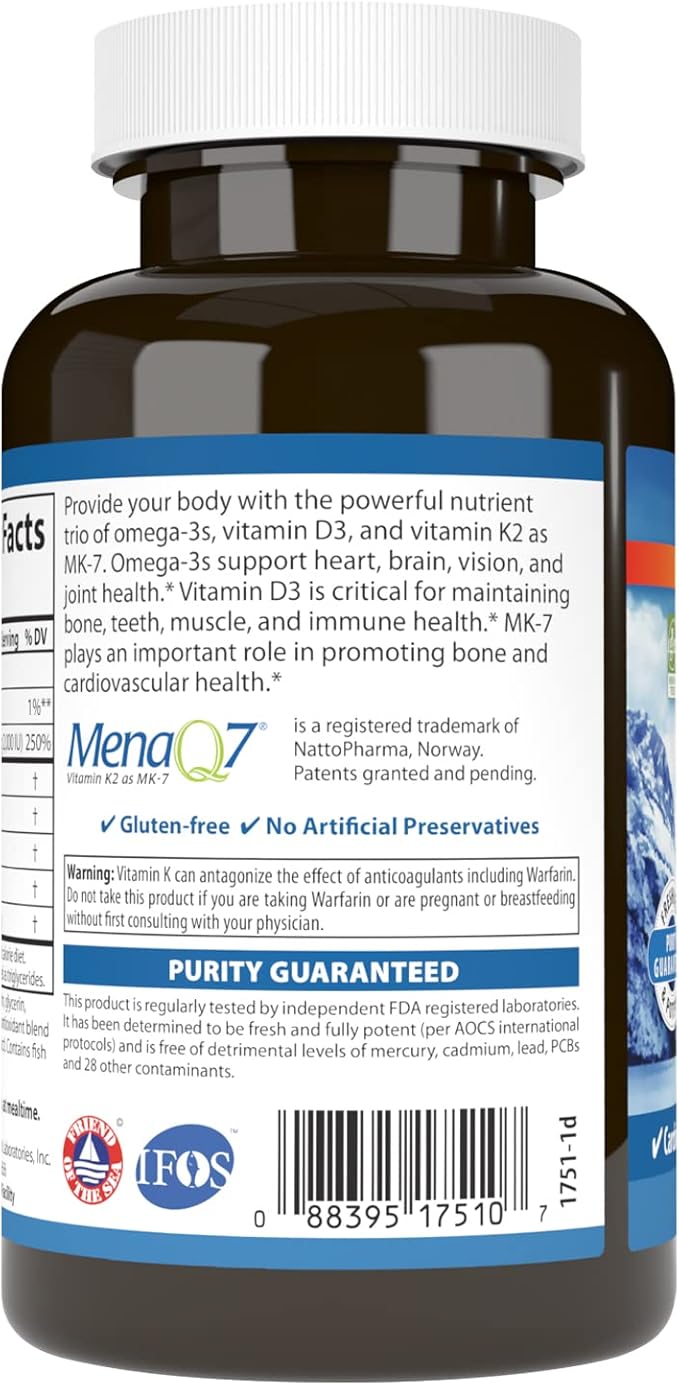 Carlson - Elite Omega-3 Plus D &amp K 700 mg Omega-3s + D3 &amp K2 Function Bone Health &amp Immune Support Lemon 60 Softgels