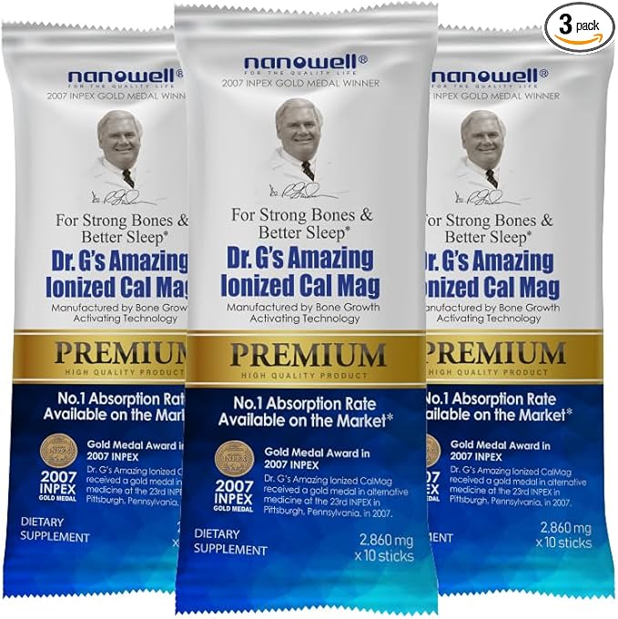 Dr. G's Amazing Ionized Cal Mag 2860mg (Premium) - Bone Strength and Bone Health Supplement with Ionized Calcium &amp Magnesium Powder Stick Packs - 10 Sticks x 3 Packs (30 Count)