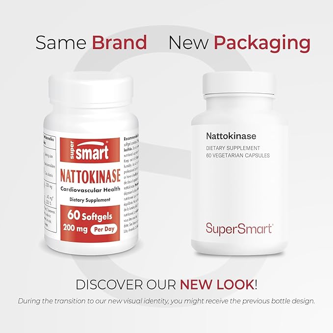Supersmart - Nattokinase 2600FU or 200mg per Day (Highly Bioavailable) - Japanese Natto Extract - Enhanced with Vitamin E - Fibrinolytic Enzyme | Gluten Free - 60 Capsules.