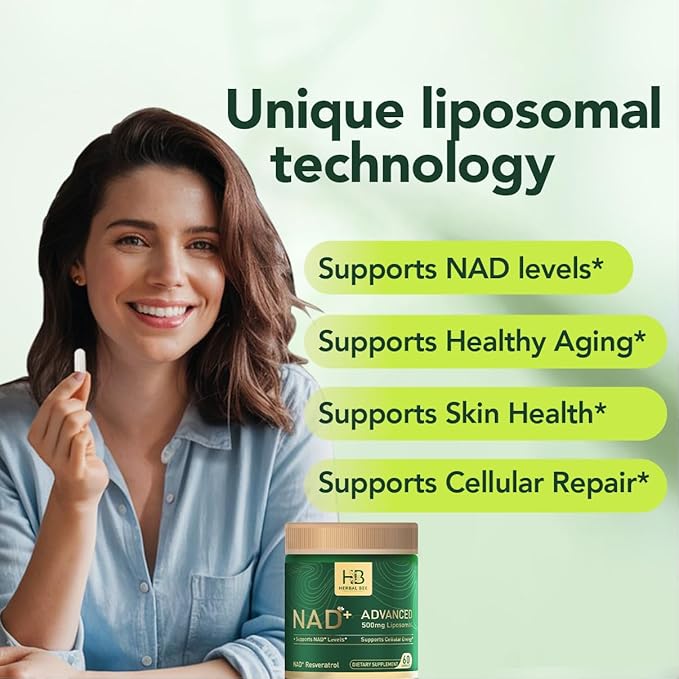Liposomal NAD+ Supplement 500 Mg with NAD Trans-resveratrol 50 Mg – Cellular Energy &amp Mitochondrial Support – Healthy Aging &amp Antioxidant Support – 60 Capsules (30 Servings)