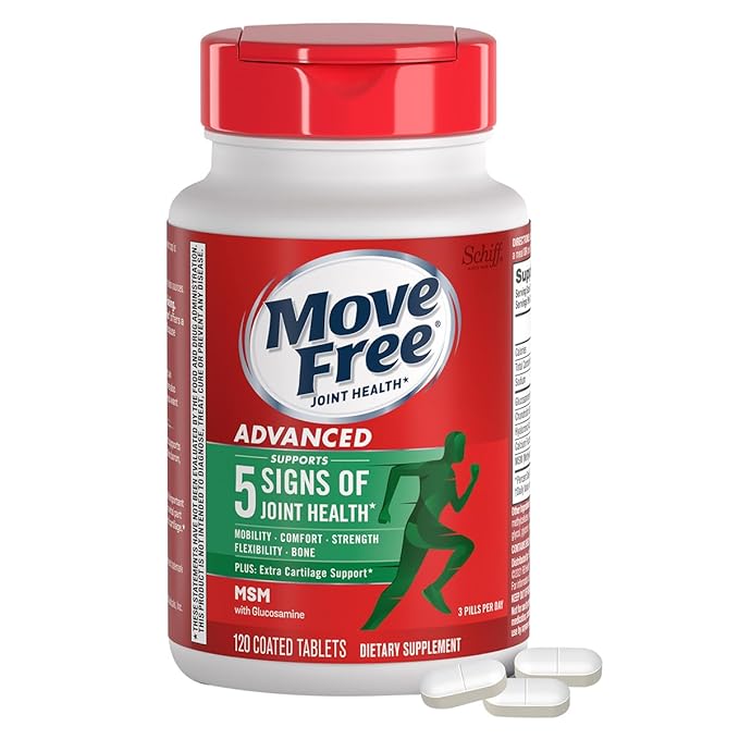 Move Free Advanced Glucosamine Chondroitin MSM Joint Support Supplement Supports Mobility Comfort Strength Flexibility &amp Bone 120 Tablets/40 Servings