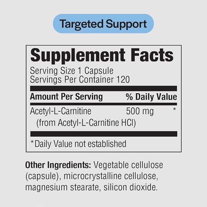 PureFormulas Acetyl L-Carnitine Cognitive &amp Memory Support L Carnitine Supplement for Brain Focus &amp Calmness Alcar 500mg Dairy Free Non-GMO 120 Vegetarian Capsules
