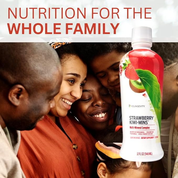 Youngevity Strawberry Kiwi-Mins Plant Derived Multi-Mineral Complex - Made from Humic Shale - Liquid Colloidal Form - Kid Friendly Taste - (32oz - 4 Pack)