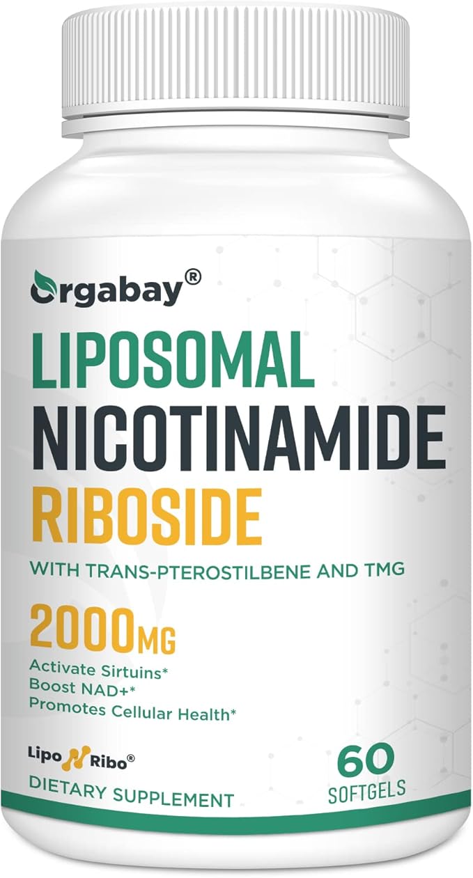 Orgabay Liposomal Nicotinamide Riboside 2000 MG with TMG and Pterostilbene Similar to NMN Supplements Boost NAD+ Metabolism Booster Support Healthy Aging60 Count