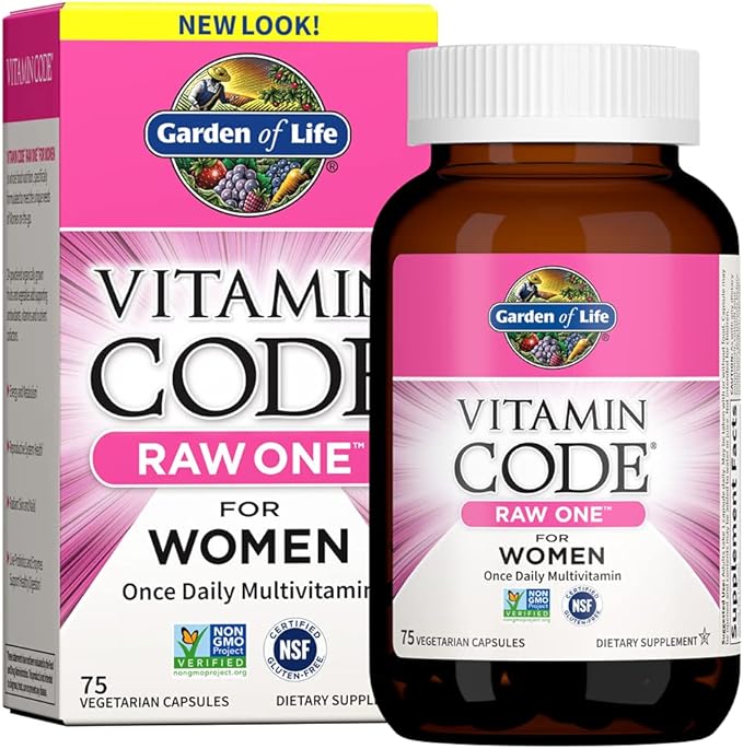 Garden of Life Vitamin Code Raw One for Women Once Daily Women's Multivitamin - 75 Capsules One a Day Vitamins Whole Food Iron Probiotics for Digestive Health Gluten Free Vegetarian