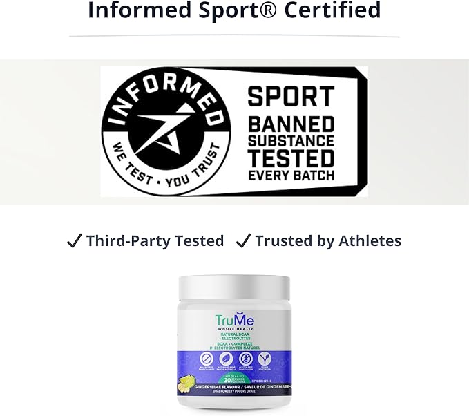 TruMe Informed Sport Certified BCAA - Ginger Lime Banned Substance Tested Amino Acids | Pre Post Workout Recovery | 30 Servings