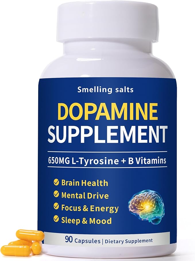 Dopamine Supplement – Supports Mood Focus Sleep &amp Motivation – 650mg L-Tyrosine &amp B Vitamins – Dopamine Booster for Adults – 90 Capsules