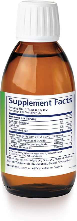 Omega-V Benefits Liquid Omega 3 Supplement - 5 oz 30-Day Supply - Vegan Supplement with 1000mg EPA &amp DHA for Eye Health