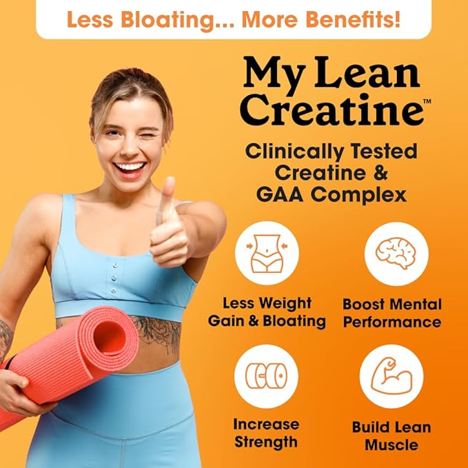 Fit &amp Lean Creatine for Women My Lean Creatine Powder Complex with GAA Muscle Performance Cognitive Function and Less Bloating Reduced Water Retention Orange Sherbert 30 Servings