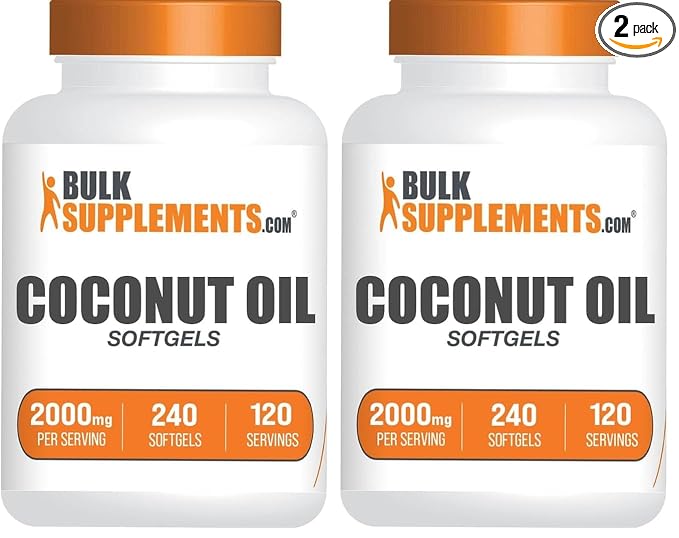 BulkSupplements.com Coconut Oil Softgels - Coconut Oil for Skin &amp Hair Herbal Supplement - Gluten Free 2 Softgels per Serving (2000mg) 240 Count (Pack of 2)