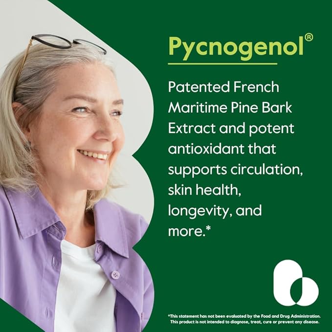 BESTVITE Pycnogenol 50mg (60 Capsules) - French Maritime Pine Bark Extract - No Stearates - Gluten Free - Non GMO