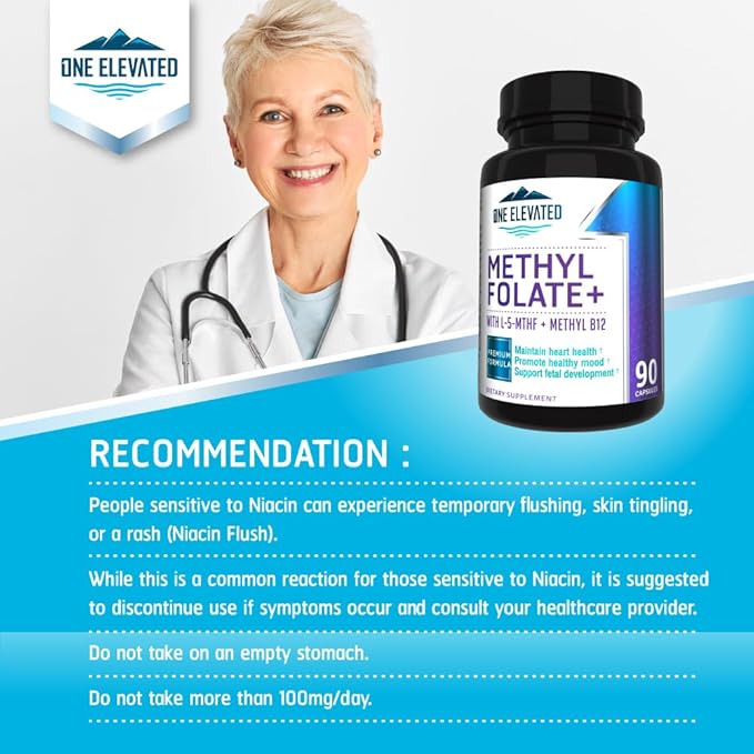 Double Strength &amp Most Bioactive Methyl Folate! Uniquely Formulated with Highest Pharmaceutical Grade Methylcobalamin (B12) Niacin B1 B2 B6. Works Synergistically for Max Results-3 Month Supply
