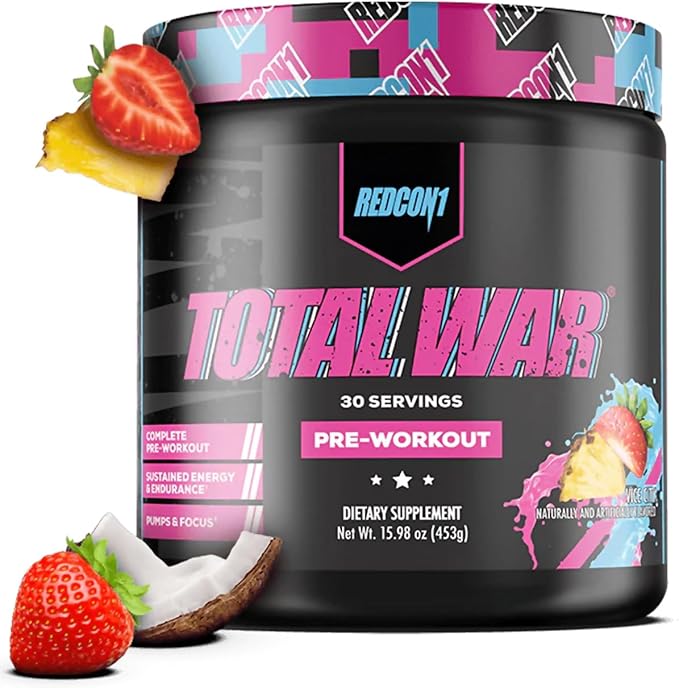 REDCON1 Total War Pre Workout Vice City - L Citrulline Malic Acid Green Tea Leaf Extract for Pump Boosting Pre Workout for Women &amp Men - 3.2g Beta Alanine to Reduce Exhaustion (30 Servings)