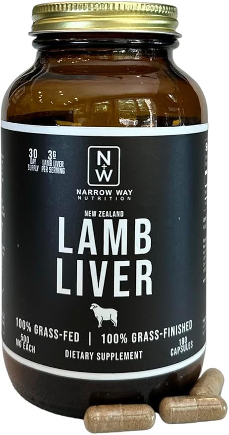 Lamb Liver Regeneratively Raised in New Zealand (180 Capsules) 100% Grass-Fed &amp 100% Grass-Finished 30 Day Supply at 6 Capsules Daily (Kosher Bovine Gelatin Capsules)