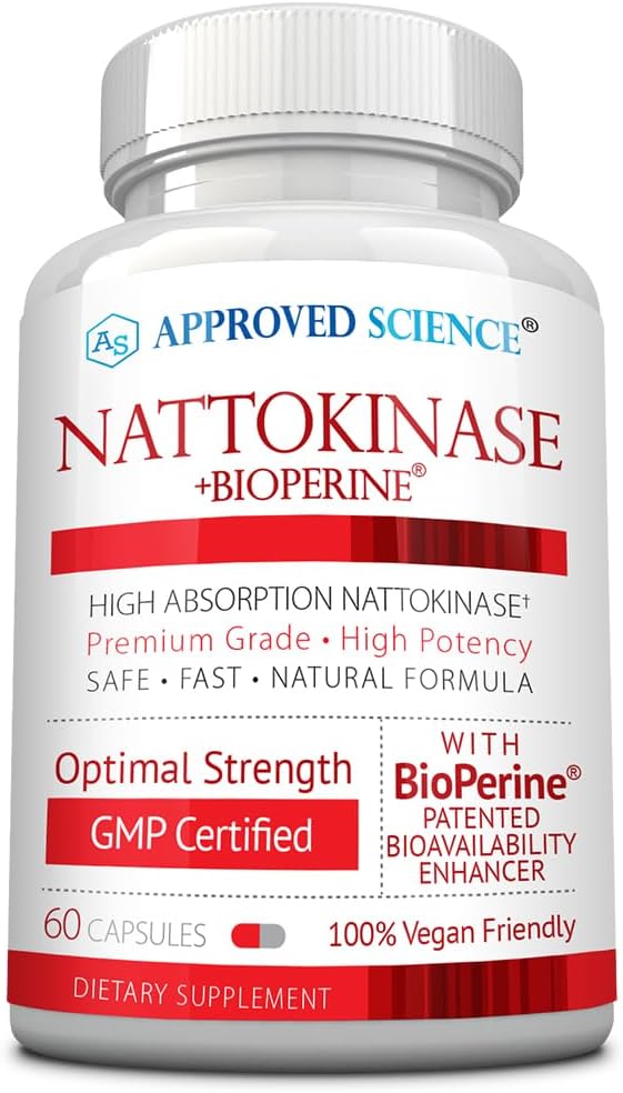 Approved Science Nattokinase - 4000 FU - 200 mg - Free of Vitamin K2 - Contains BioPerine - One Month Supply - Vegan Non-GMO - 60 Capsules