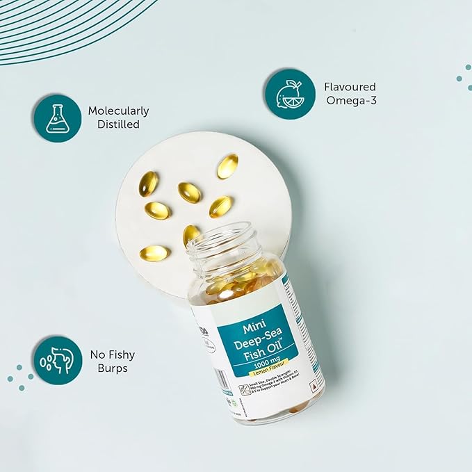 Generic Fish Oil 1000 mg with Lemon Flavour- 2X Omega 3 360mg EPA &amp 240mg DHA with Vitamin D3 &amp E | No Fishy Burps/After Taste Heart Health Support | 60 Softgels (30 Days Supply)
