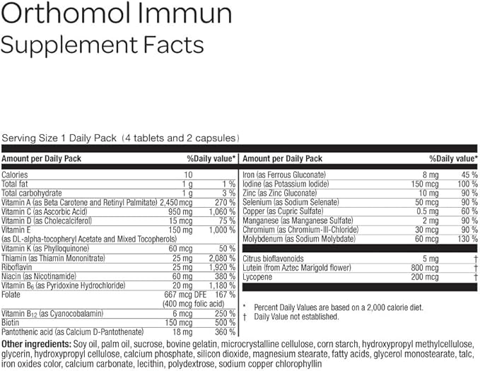 Orthomol Immun Immune Support Supplement Tablets &amp Capsules for Adults with Vitamin C Zinc Selenium Iodine Vitamin D E AB Calcium 25+ Immune Boost Nutrients for Daily Health (30 Day Supp