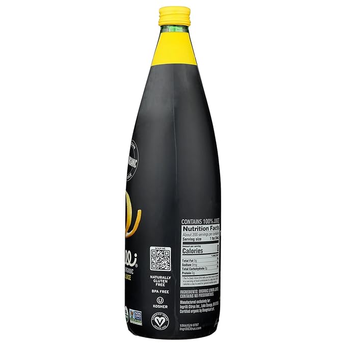 Ingrilli 100% Organic Lemon Juice 33.8 Fl Oz Glass Bottle (Pack of 6)