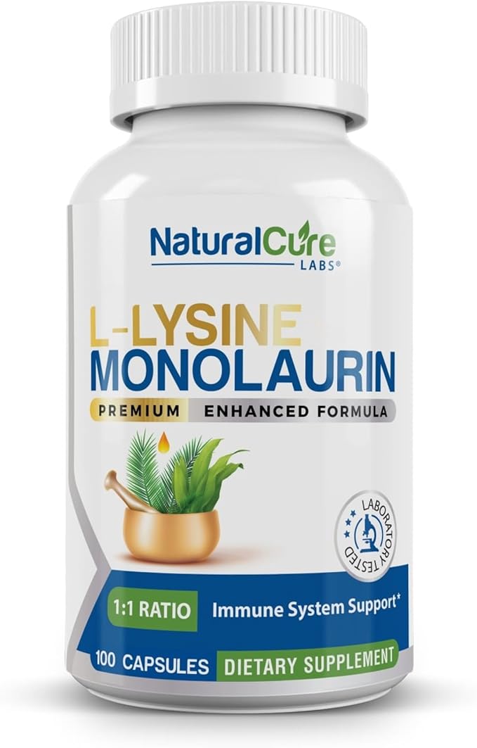 Natural Cure Labs L-Lysine with Monolaurin 600mg 1:1 Ratio 100 Capsules