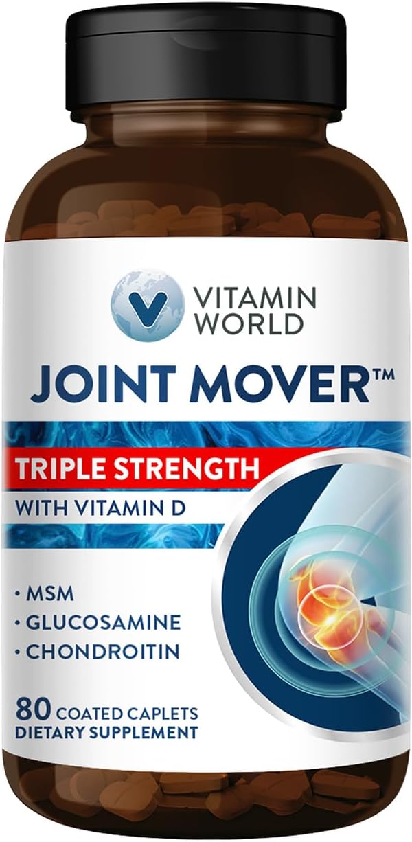 Vitamin World Triple Strength Joint Mover with Vitamin D Glucosamine Chondroitin MSM 80 Caplets Promotes Healthy Joints Promotes Comfort and Flexibility Coated Gluten Free