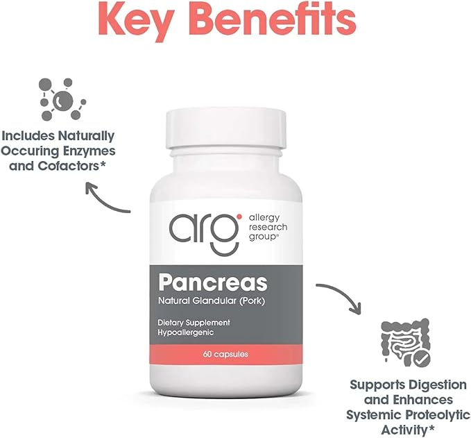 Nutricology Pancreas Pork 425mg Supplement - Pancreas Natural Glandular Pancreatic Enzymes Amylase Protease Lipase Hypoallergenic - 60 Count
