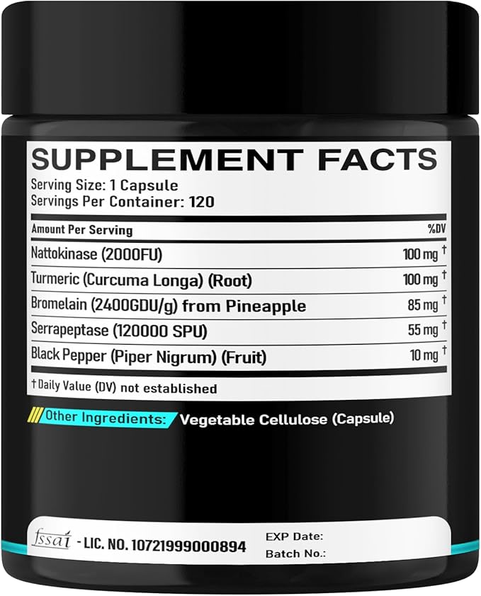 DEDICAD 4-in-1 Nattokinase 2000 Fu Turmeric Bromelain Serrapeptase - Spike Protein Detox - Body Balance Circulation Health &amp Immune System - 120 Capsules 4-Month Supply