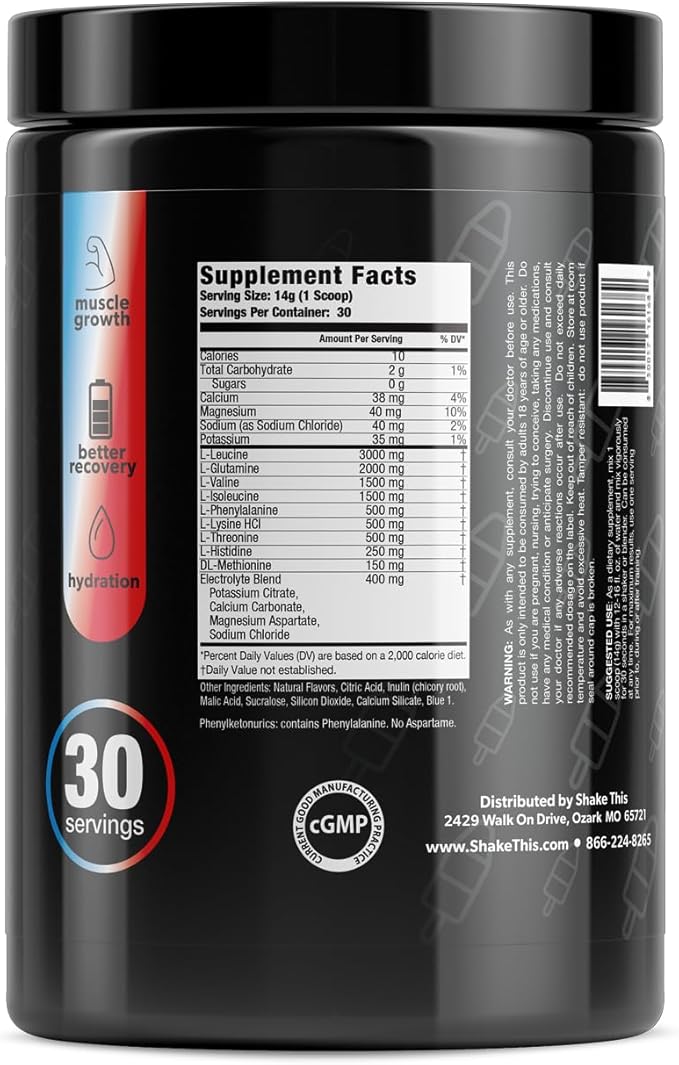 Amino Powder - Pre and Post Workout with Electrolytes - BCAA 2:1:1 Ratio Amino Acids Superior Taste Tested and Certified Bomb Pop 30 Servings