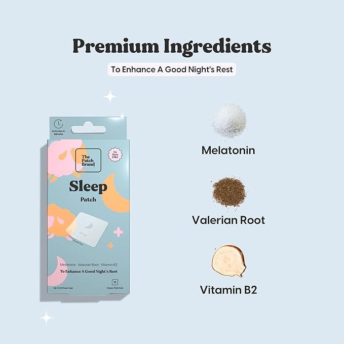 The Patch Brand Sleep Patches | Support Restful Sleep with Melatonin Valerian Root &amp B6 | All Natural Vitamins &amp Mineral Patch Plant Based and Cruelty Free Water Resistant Patches That Last A