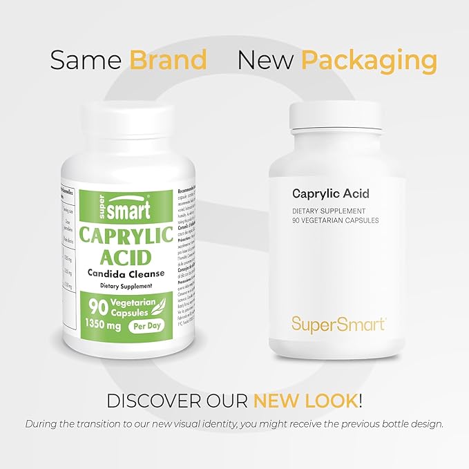 Supersmart Caprylic Acid Supplement 1350mg per Day (from MCT Oil) - Medium-Chain Triglycerides Saturated Fatty Acid - Octanoic Acid | No-GMO &amp Gluten Free - 90 Vegetarian Capsules