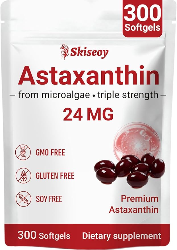 Astaxanthin 24mg Premium Astaxanthin Antioxidant Supplements with MCT Oil Ashwagandha Extract Supports Eye Skin Immune Internal Circulation Microalgae Source Triple Strength - 300 Softgels