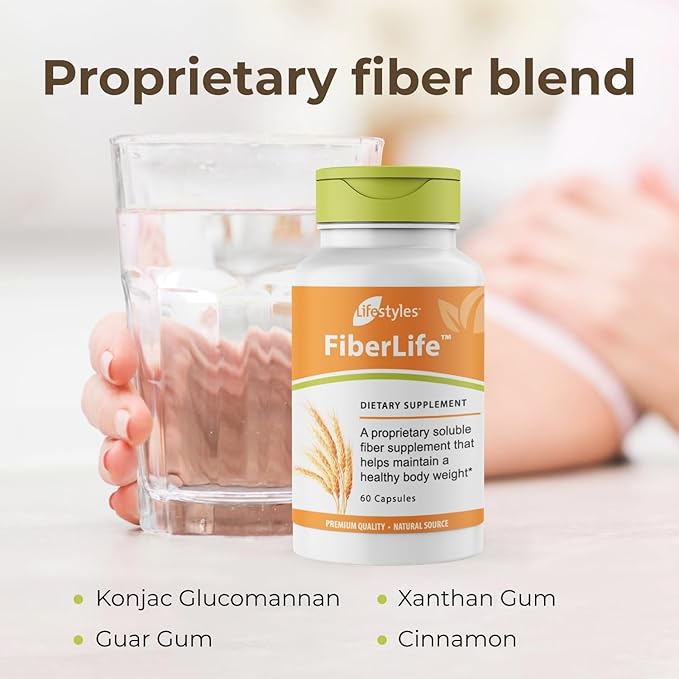Intra Lifestyles FiberLife Supplement – Soluble Fiber for Digestive Health &amp Appetite Control with Konjac Guar Gum Xanthan Gum and Cinnamon – Made in Canada – 60 Capsules (60 Capsules (Pack of