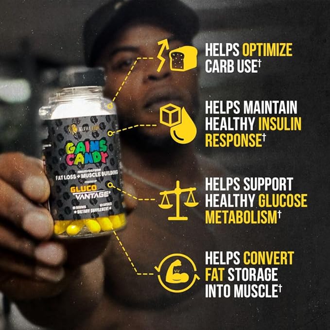 ALPHA LION Gains Candy Supplement Pills that Support Weight Loss Muscle Building Decrease Body Fat Upgrade Energy &amp Workout Performance 60 Capsules (DHB Berberine-GlucoVantage®)