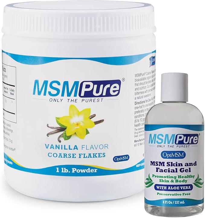KALA HEALTH MSMPure Vanilla Flavored MSM Coarse Flakes 1lb and MSM Gel with Organic Aloe 8oz Bundle