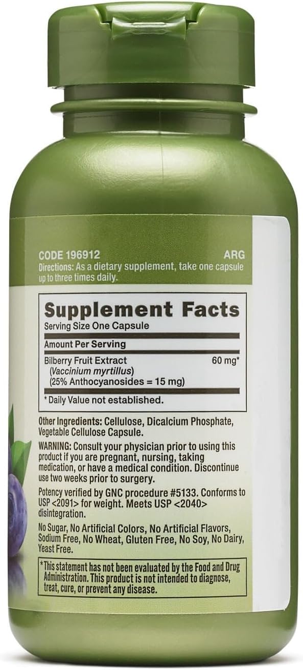 GNC Herbal Plus Bilberry Extract Supplement Vegetarian Supports Eye and Health 100 Servings