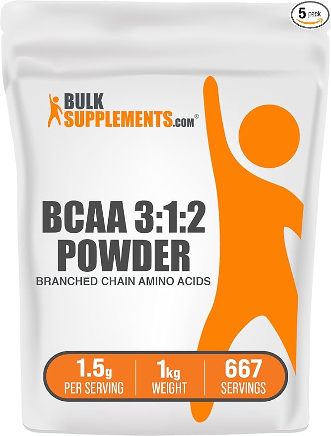 BulkSupplements.com BCAA 3:1:2 Powder - BCAA Supplements Branched Chain Amino Acids Powder - Unflavored &amp Gluten Free 1.5g per Serving 1kg (Pack of 5) (11 lbs)
