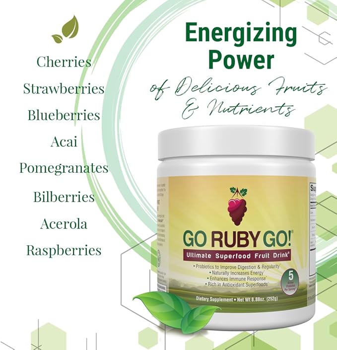 IVL - GO Ruby GO! Red Superfood Powder Juice | 42 Antioxidants Probiotics and Immunity Boost (Beet Root Powder and more Powder Supplements) | Fruit Powder &amp Extract Blend | Energy &amp Digestion