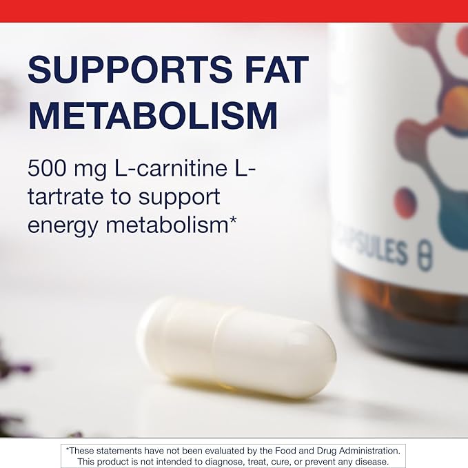 Metagenics L-Carnitine - Amino Acid Supplement for Fat Metabolism &amp Energy Support* - 500 mg L-Carnitine L-Tartrate - Non-GMO Gluten-Free Vegetarian - 30 Capsules